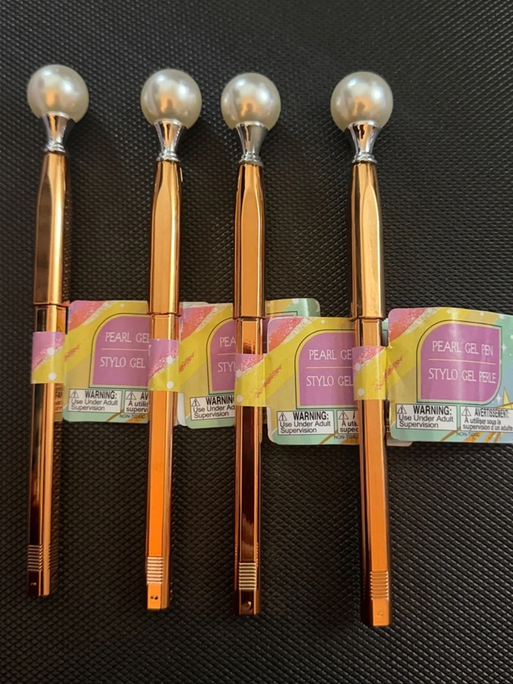 Pearl Top Rose Gold Gel Pens - Set of 4